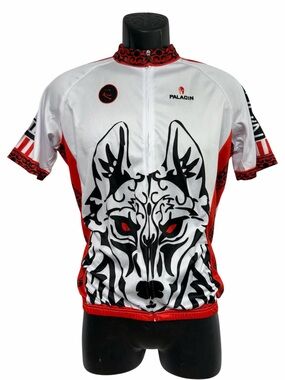 Paladin Wolf Graphic Cycling Jersey Full Zip NWT Size Large White Red
